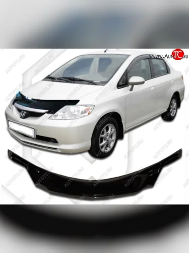 Дефлектор капота (D-6;7;8;9) CA-Plastiс exclusive (Classic черный) Honda Fit Aria GD дорестайлинг седан (2002-2005)