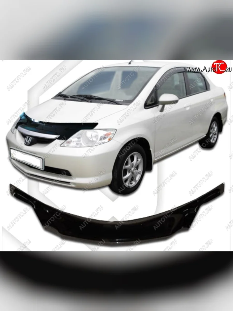 Дефлектор капота (D-6;7;8;9) CA-Plastiс exclusive Honda Fit Aria GD дорестайлинг седан (2002-2005) (Classic черный, Без надписи)  в Самаре Самарской области