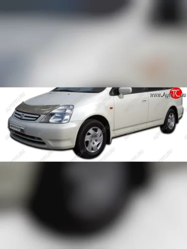 Дефлектор капота CA-Plastic (Шелкография карбон-серебро) Honda Stream 1 RN1,RN3  дорестайлинг (2000-2004)
