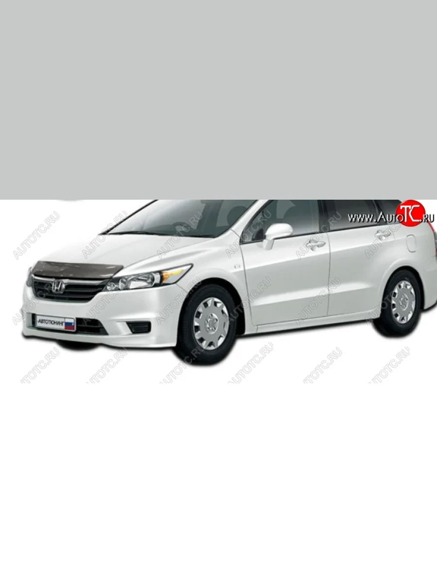Дефлектор капота CA-Plastic Honda Stream 2 RN6,RN7, RN8, RN9 дорестайлинг (2006-2009) (Шелкография карбон-серебро)  с доставкой в г. Керчь