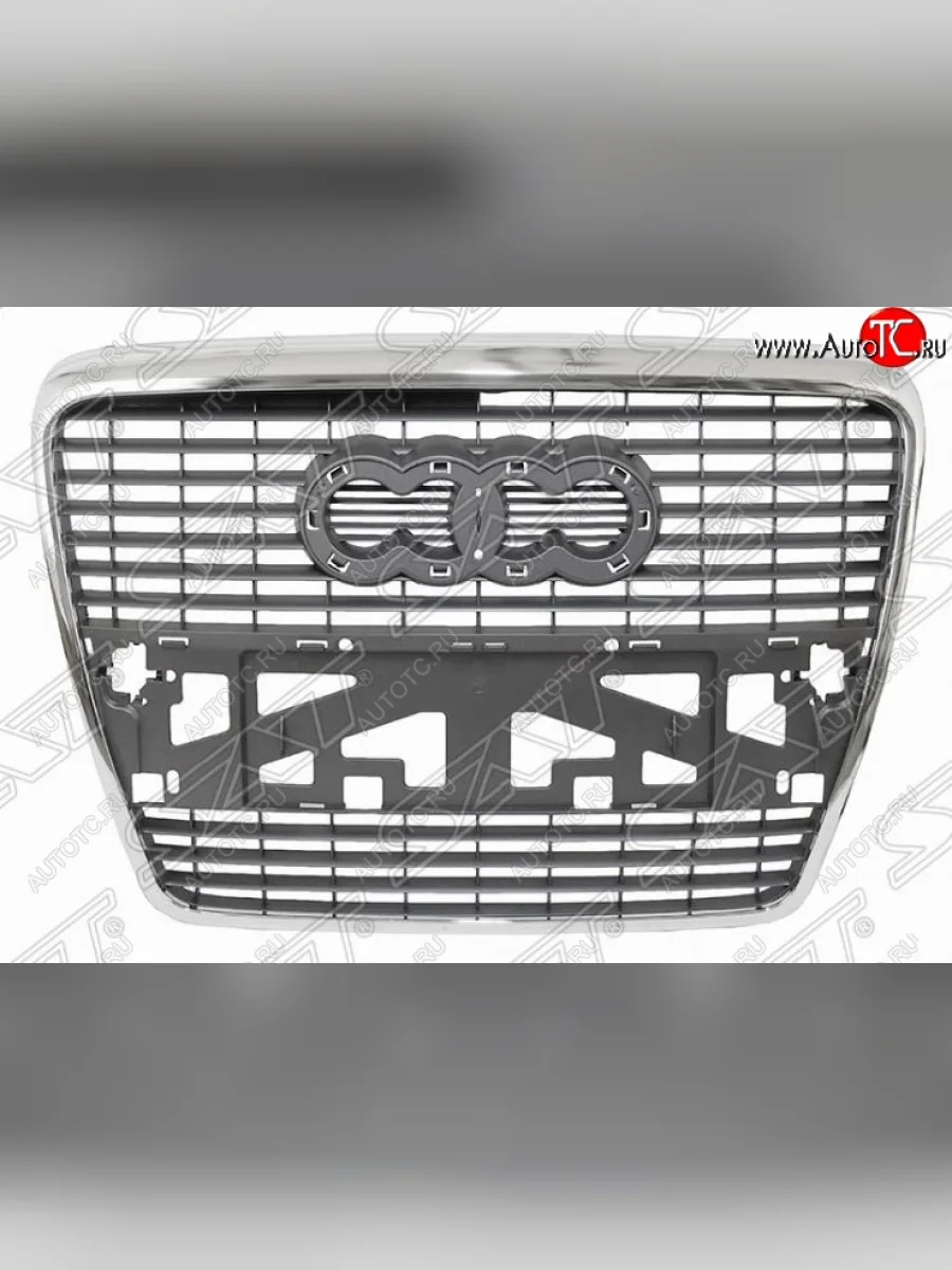 Решетка радиатора SAT (под гос. номера, хром) Audi A6 C6 дорестайлинг, универсал (2004-2008) (Неокрашенная)  с доставкой в г. Керчь