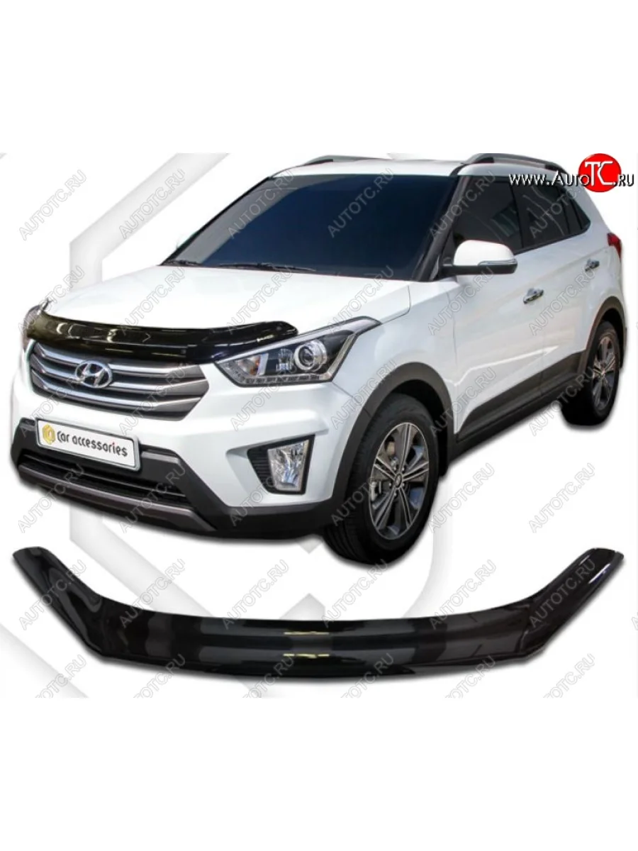 Дефлектор капота CA-Plastiс Hyundai Creta GS дорестайлинг (2015-2019) (Classic черный, Без надписи)  в Керчи Республика Крым