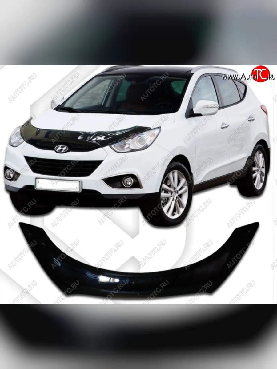 Дефлектор капота CA-Plastiс Exclusive Hyundai IX35 LM дорестайлинг (2009-2013) (серия Classic черный, Без надписи)  в Перми Пермском крае