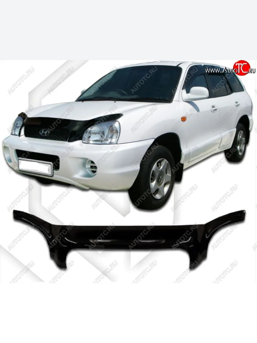 Дефлектор капота CA-Plastiс exclusive Hyundai Santa Fe SM (2000-2012) (Classic черный, Без надписи)  в Перми Пермском крае