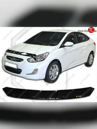Дефлектор капота CA-Plastiс (Classic черный) Hyundai Solaris RBr седан дорестайлинг (2010-2014)