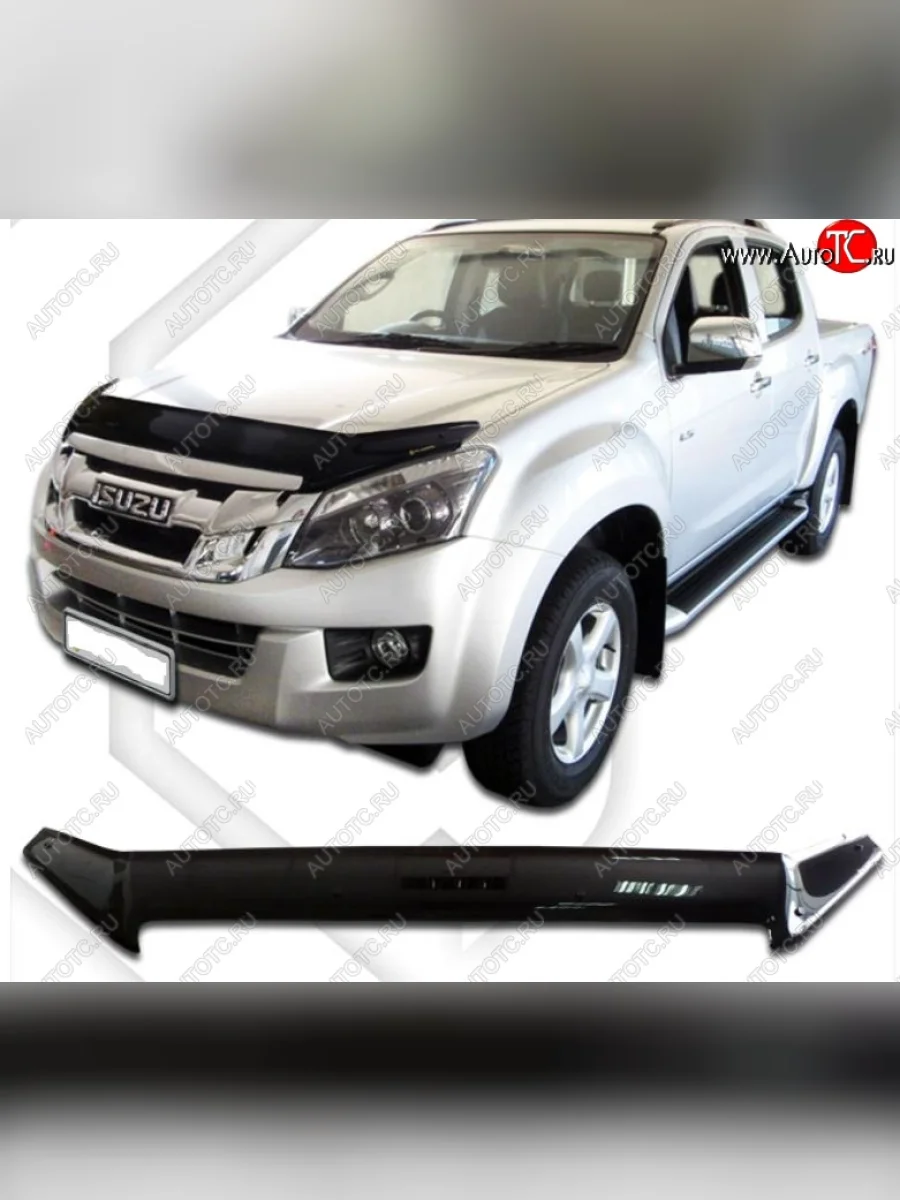 Дефлектор капота CA-Plastiс Isuzu D-Max RT85 DoubleCab дорестайлинг (2011-2017) (Classic черный, Без надписи)  в Керчи Республика Крым
