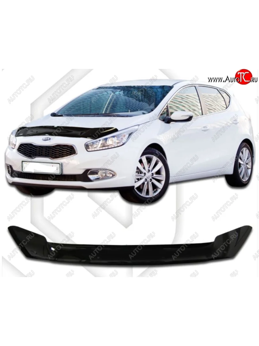 Дефлектор капота CA-Plastiс KIA Ceed 2 JD дорестайлинг, хэтчбэк (2012-2015) (Classic черный, Без надписи)  в Самаре Самарской области