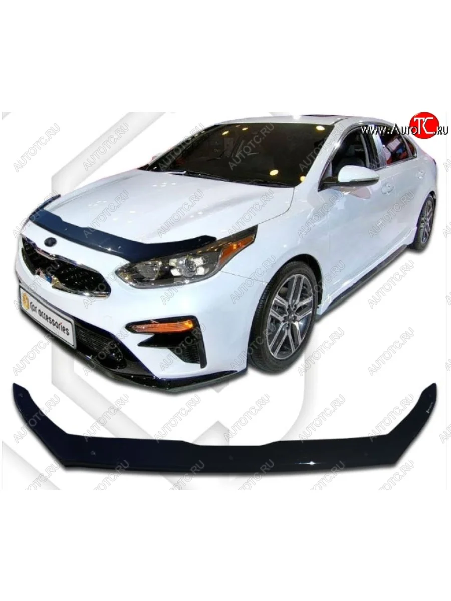 Дефлектор капота CA-Plastiс KIA Cerato 4 BD дорестайлинг седан (2018-2021) (Classic черный, Без надписи)  в Керчи Республика Крым
