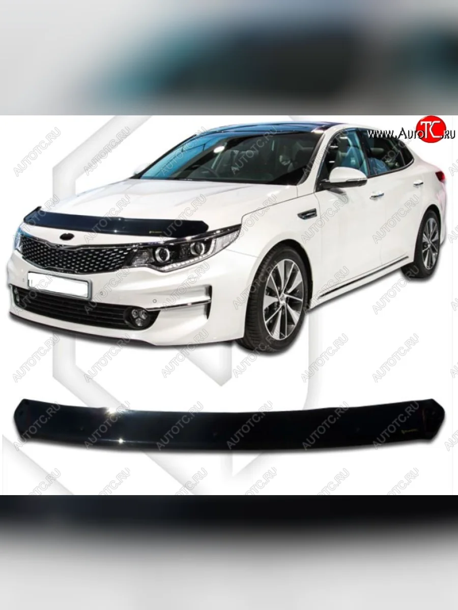 Дефлектор капота CA-Plastiс KIA Optima 4 JF дорестайлинг универсал (2015-2018) (Classic черный, Без надписи)  в Керчи Республика Крым