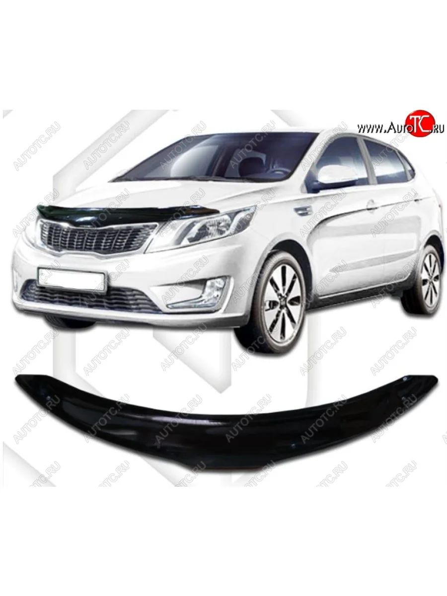 Дефлектор капота CA-Plastiс KIA Rio 3 QB хэтчбек 5 дв. дорестайлинг (2011-2015) (серия Classic черный, Без надписи)  в Керчи Республика Крым
