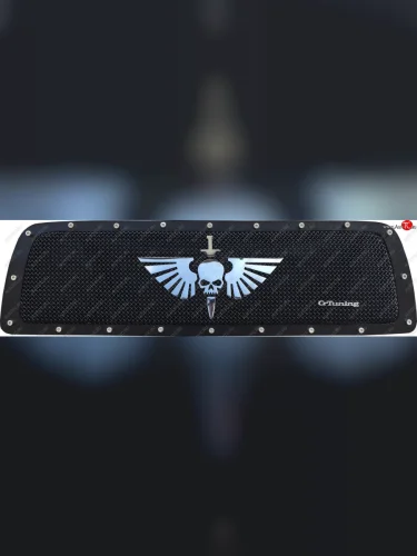 Вставка в решетку радиатора CrTuning (Череп с кинжалом) Toyota Tundra XK50 дорестайлинг (2007-2009)