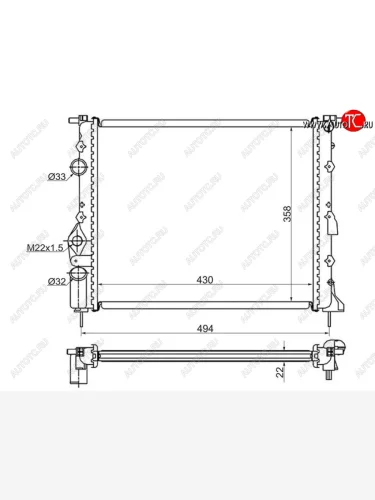 Радиатор двигателя SAT (трубчатый, 1.4 / 1.6) Renault Logan 1 рестайлинг (2010-2016)