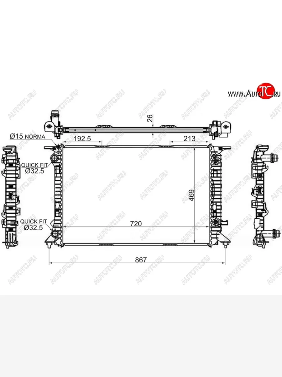Радиатор двигателя SAT (пластинчатый, кондиционер, МКПП/АКПП, A4 - 1.8T, 2.0T, 2.0TD 07- / A5 - 1.8T, 2.0TD / A6 - 2.0T, 2.0TD 11- / Q5 - 2.0T, 2.0TD 08-) Audi Q3 8U дорестайлинг (2011-2015)  с доставкой в г. Пермь