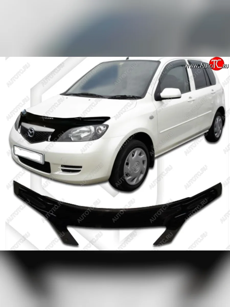 Дефлектор капота CA-Plastiс exclusive Mazda Demio 2 DY дорестайлинг (2002-2005) (Classic черный, Без надписи)  в Керчи Республика Крым