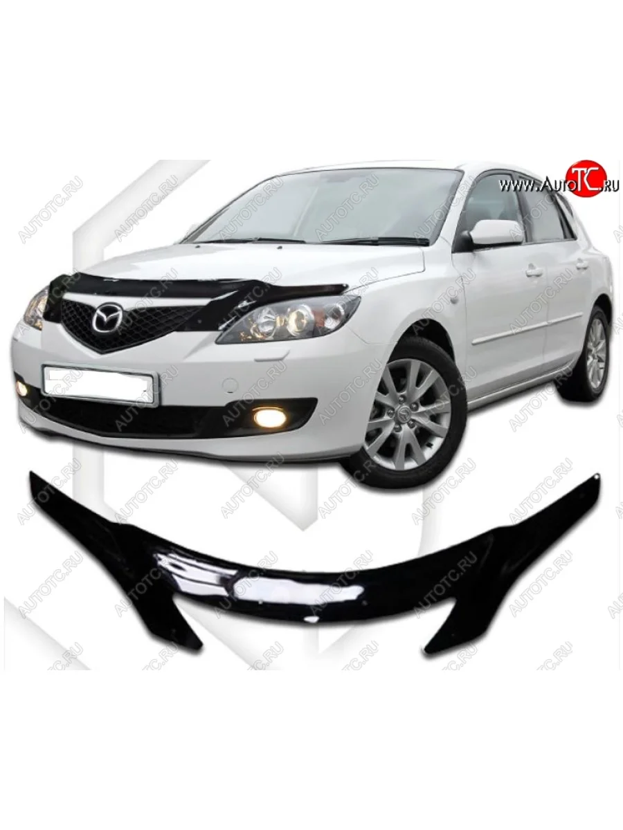 Дефлектор капота CA-Plastiс Mazda 3/Axela BK дорестайлинг, хэтчбэк (2003-2006) (Classic черный, Без надписи)  в Керчи Республика Крым