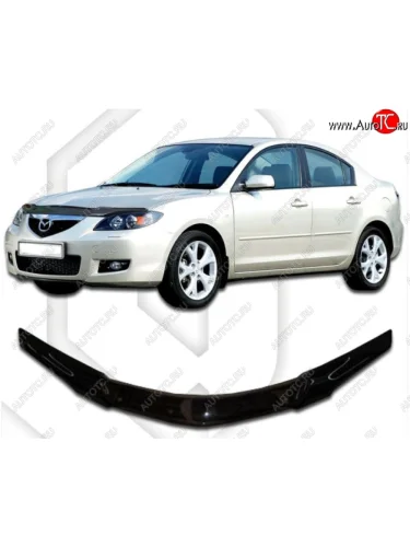 Дефлектор капота CA-Plastiс (Classic черный) Mazda 3/Axela BK дорестайлинг седан (2003-2006)