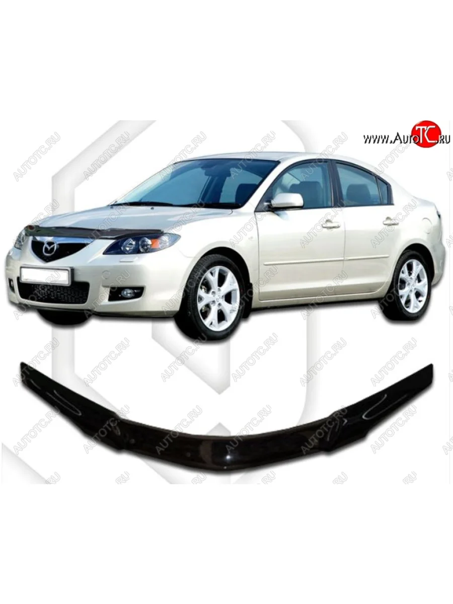 Дефлектор капота CA-Plastiс Mazda 3/Axela BK дорестайлинг седан (2003-2006) (Classic черный, Без надписи)  в Керчи Республика Крым