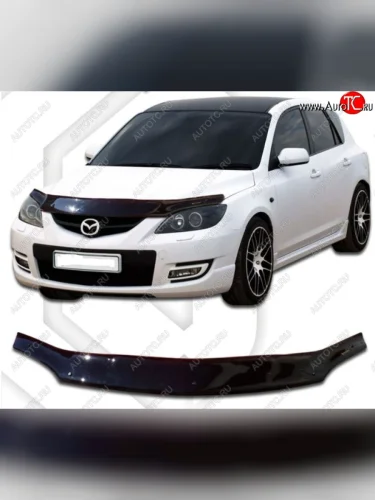 Дефлектор капота CA-Plastiс (Classic черный) Mazda Axela MPS (2006-2009)