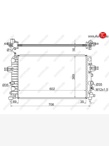 Радиатор двигателя (1.6/1.8) SAT Opel Astra H хэтчбек 5дв дорестайлинг (2004-2007)