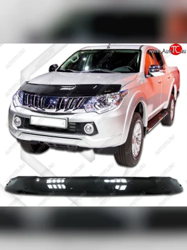 Дефлектор капота CA-Plastiс (Classic черный) Mitsubishi L200 5 KK,KL дорестайлинг (2015-2019)