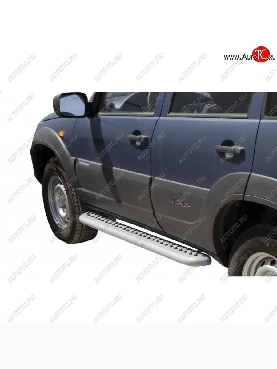 Порожки для ног ТехноСфера (Техно Сфера) Эксклюзив Chevrolet Niva 2123 рестайлинг (2009-2020) (Серебристый)  в Самаре Самарской области