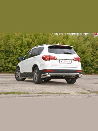 Защита заднего бампера Petroil Tuning (уголки двойные, d63/51) (Нержавеющая полированная сталь) Haval H6 (2013-2020)