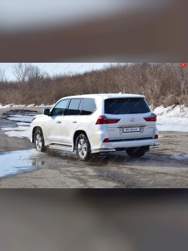Защита заднего бампера Petroil Tuning (уголки двойные, d63/51) (Нержавеющая полированная сталь) Lexus LX450d  J200 (2015-2022) 2-ой рестайлинг