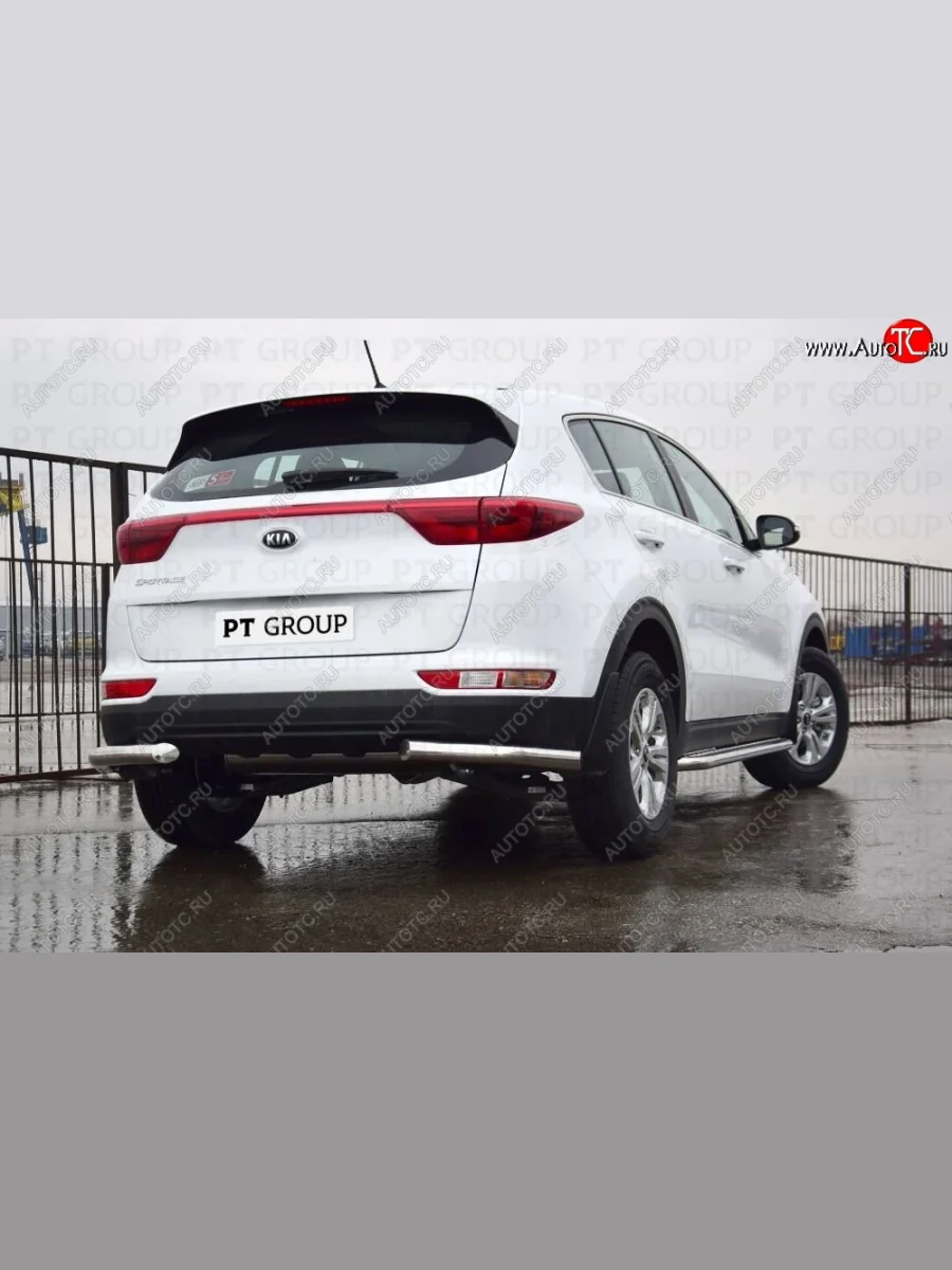 Защита заднего бампера Petroil Tuning (уголки, d63)  KIA Sportage (2016-2018) 4 QL (Нержавеющая полированная сталь)  в Самаре Самарской области