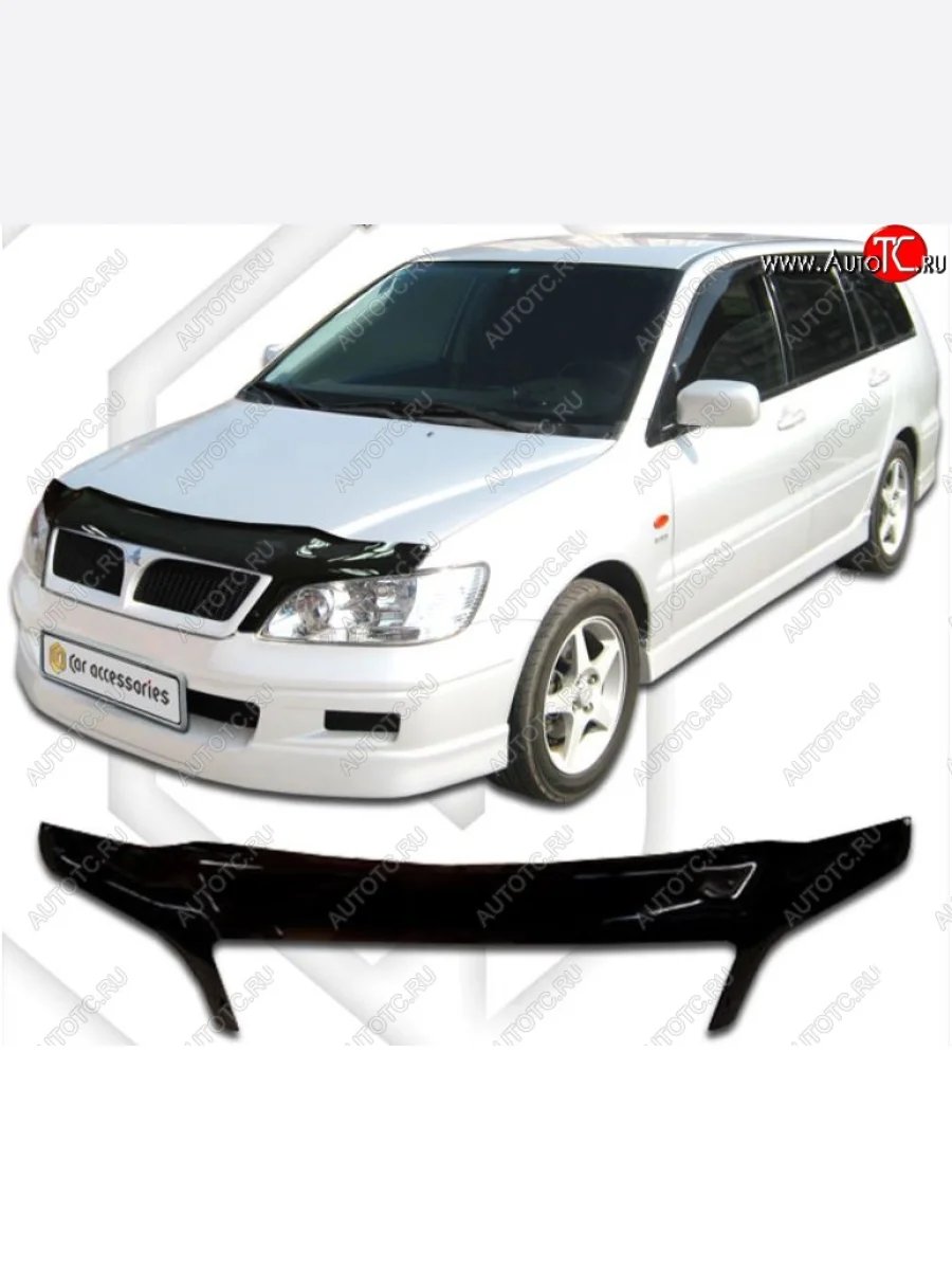 Дефлектор капота CA-Plastiс exclusive Mitsubishi Lancer Cedia 9 CS универсал (2000-2003) (Classic черный, Без надписи)  в Керчи Республика Крым
