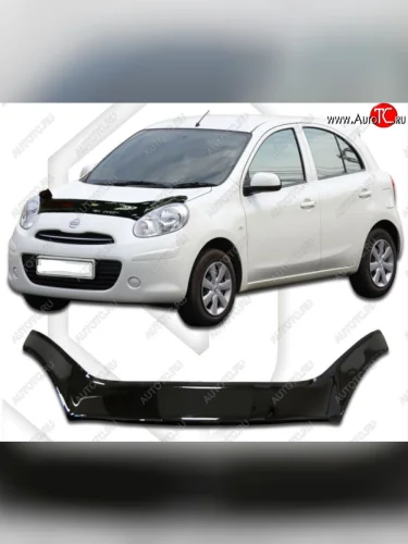 Дефлектор капота CA-Plastiс exclusive (Classic черный) Nissan Micra K13 5 дв. дорестайлинг (2010-2013)