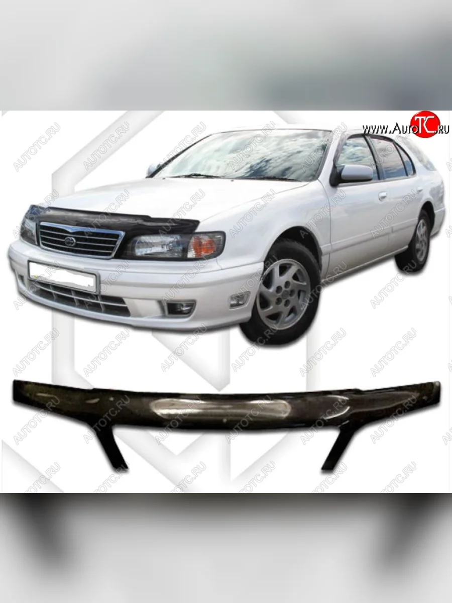 Дефлектор капота (A32, HA32, PA32) CA-Plastic exclusive Nissan Maxima A32 (1994-2000) (Classic черный, Без надписи)  в Керчи Республика Крым