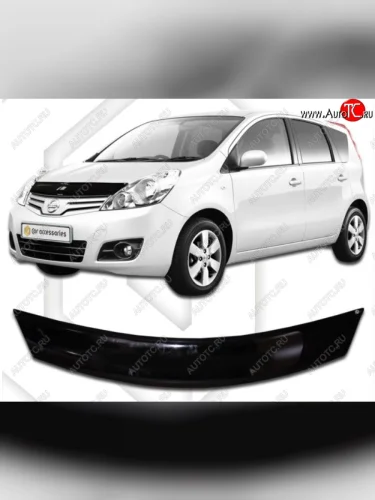 Дефлектор капота (правый руль) CA-Plastic (Classic черный) Nissan Note 1 E11 рестайлинг (2008-2013)