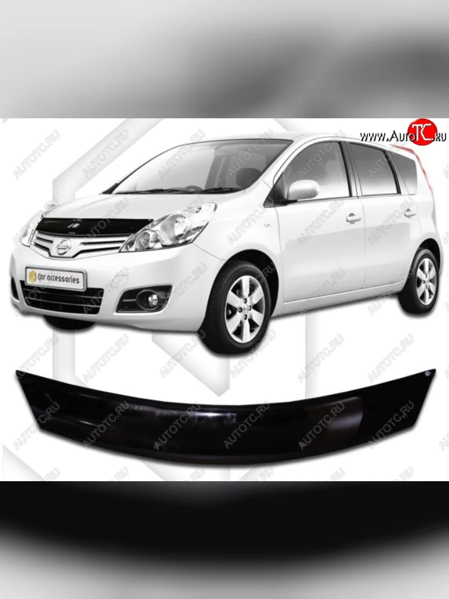 Дефлектор капота (правый руль) CA-Plastic Nissan Note 1 E11 рестайлинг (2008-2013) (Classic черный, Без надписи)  в Керчи Республика Крым