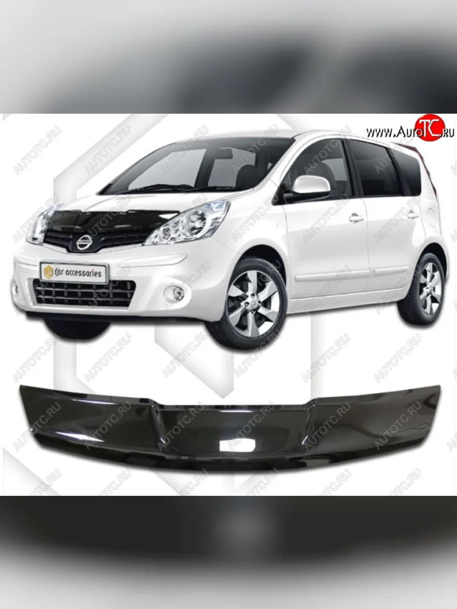 Дефлектор капота (левый руль) CA-Plastic Nissan Note 1 E11 рестайлинг (2008-2013) (Classic черный, Без надписи)  в Керчи Республика Крым