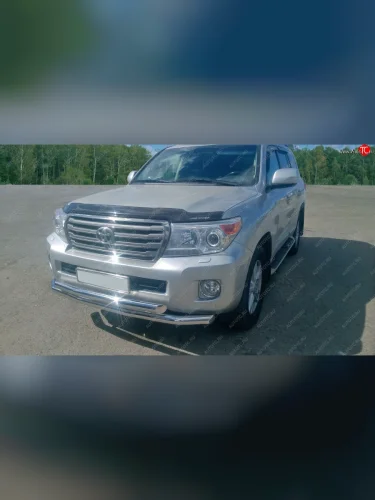Защита переднего бампера двойная из труб d63/63 мм Petroil Tuning (Нержавеющая полированная сталь) Toyota Land Cruiser  200 (2015-2021) 2-ой рестайлинг