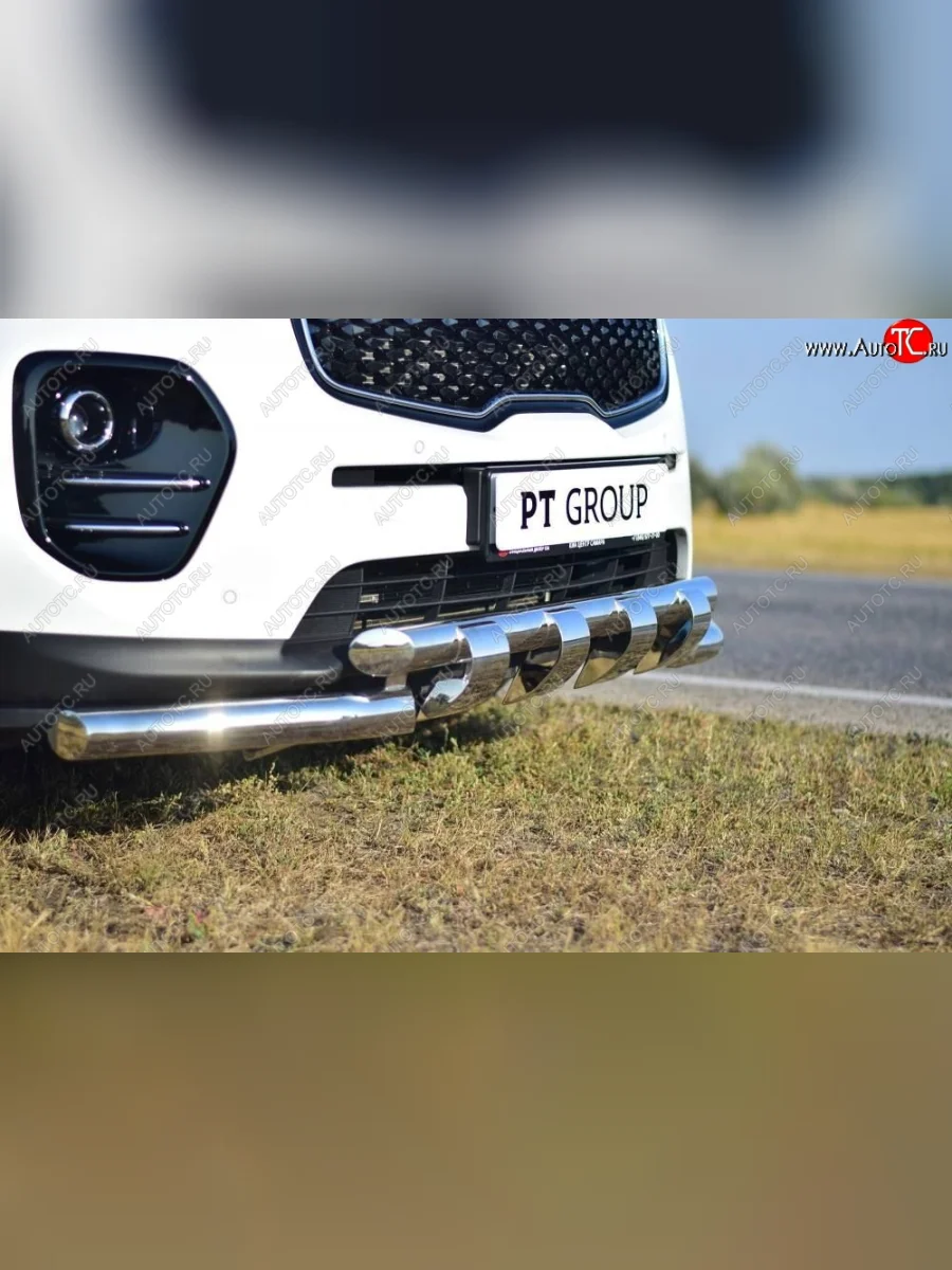 Защита переднего бампера двойная с зубьями из труб d63/63 мм Petroil Tuning  KIA Sportage (2016-2022) 4 QL (Нержавеющая полированная сталь)  с доставкой в г. Керчь