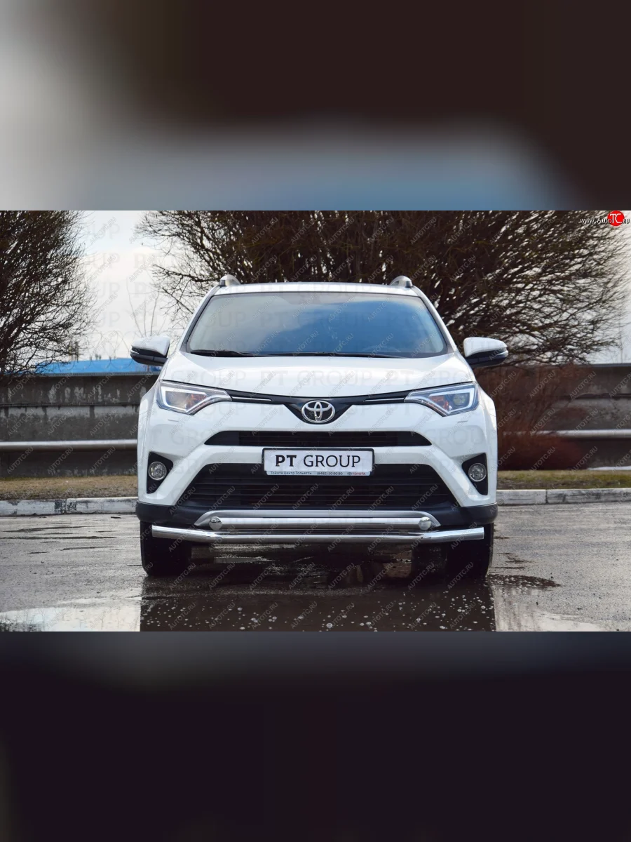 Защита переднего бампера двойная из труб d63/63 мм Petroil Tuning  Toyota RAV4 (2015-2019) XA40 (Нержавеющая полированная сталь)  с доставкой в г. Керчь