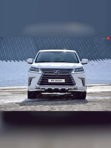 Защита переднего бампера двойная с зубьями из труб d63/63 мм Petroil Tuning (Нержавеющая полированная сталь) Lexus LX450d  J200 (2015-2022) 2-ой рестайлинг