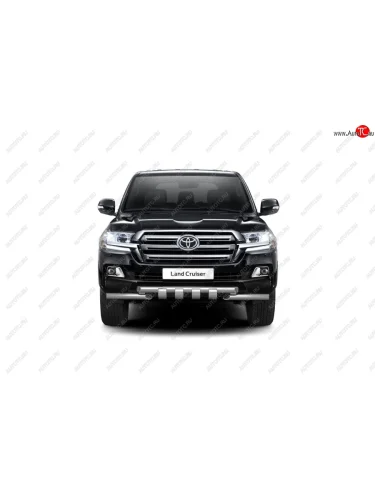 Защита переднего бампера двойная с зубьями из труб d63/63 мм Petroil Tuning (Нержавеющая полированная сталь) Toyota Land Cruiser  200 (2015-2021) 2-ой рестайлинг
