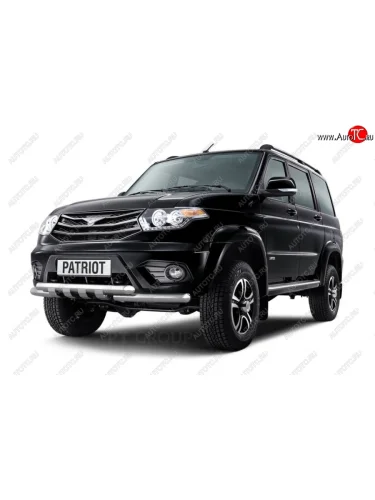 Защита переднего бампера двойная с зубьями из труб d63/63 мм Petroil Tuning (Нержавеющая полированная сталь) Уаз Патриот ( 23632,  3163 5-дв.) (2014-2016) 1 рестайлинг пикап, 1-ый рестайлинг
