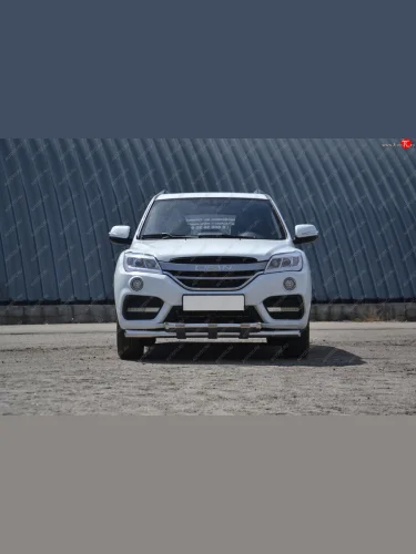 Защита переднего бампера двойная с пластинами из труб d63/63 мм Petroil Tuning (Нержавеющая полированная сталь) Lifan X60 (2016-2025) 2-ой рестайлинг
