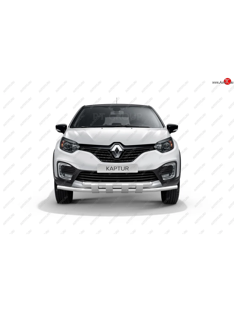 Защита переднего бампера двойная с пластинами из труб d63/63 мм Petroil Tuning  Renault Kaptur (2016-2020) (Нержавеющая полированная сталь)  с доставкой в г. Керчь