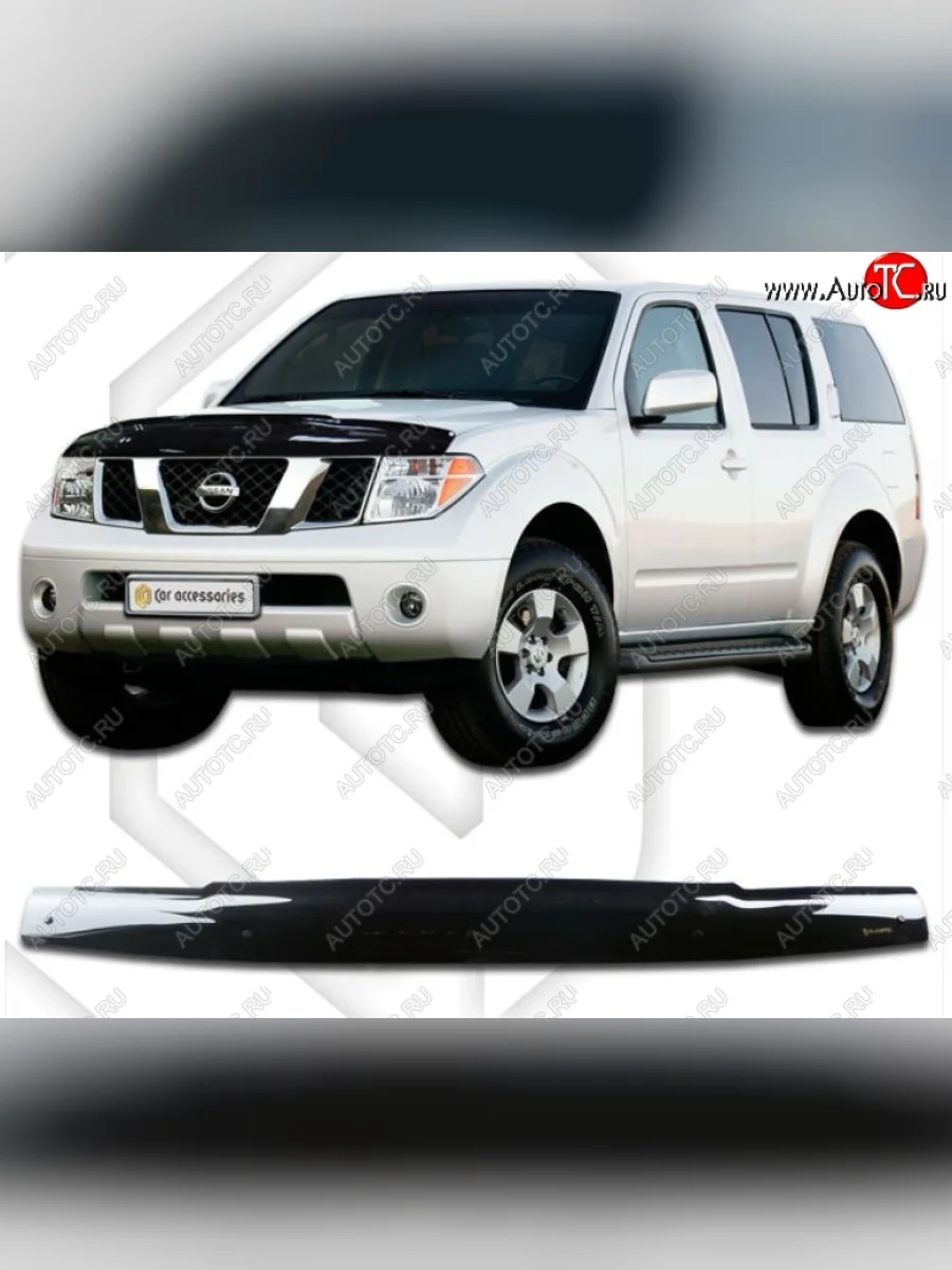Дефлектор капота CA-Plastiс Nissan Pathfinder R51 рестайлинг (2009-2014) (Classic черный, Без надписи)  в Самаре Самарской области