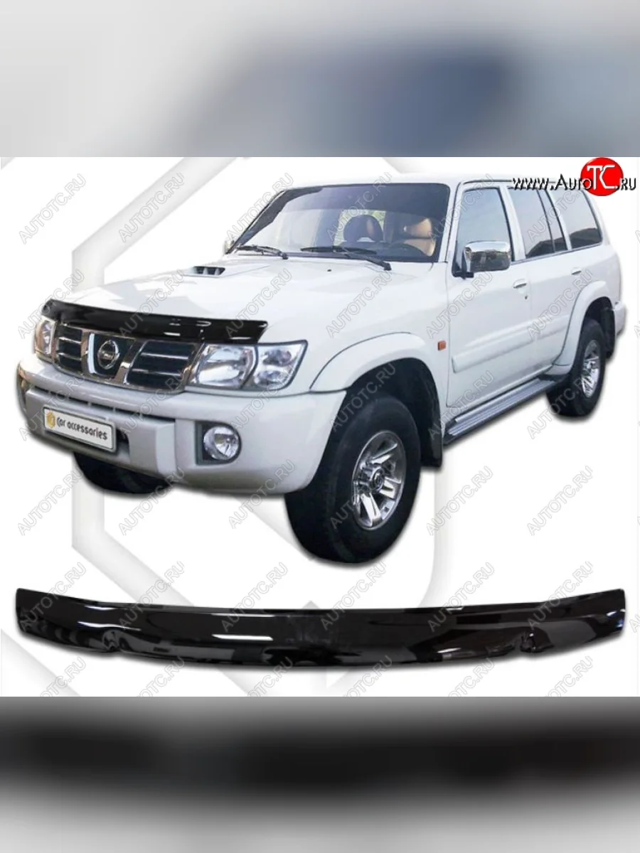 Дефлектор капота CA-Plastiс Nissan Patrol 5 Y61 дорестайлинг (1997-2001) (серия Classic черный, Без надписи)  в Самаре Самарской области