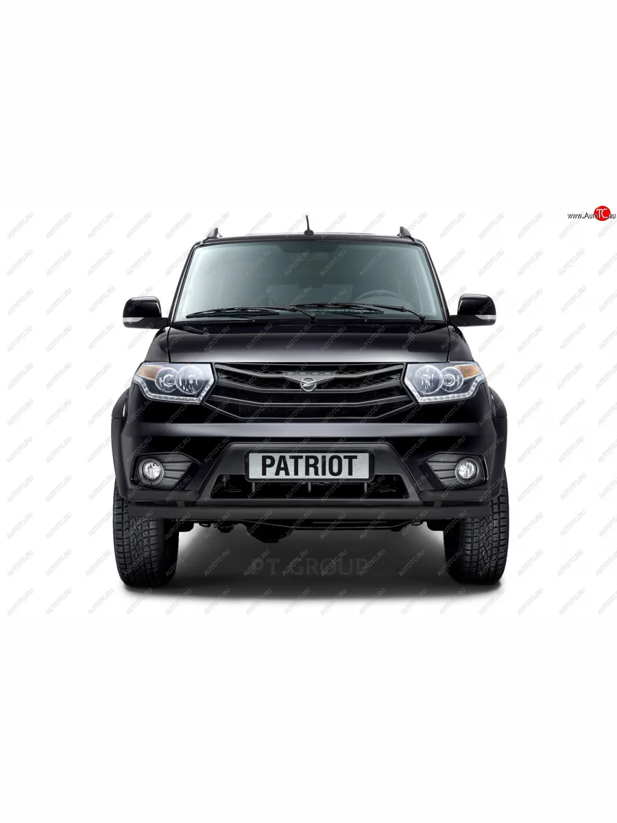 Защита переднего бампера (двойная с углами Ø63 и 51 мм) Petroil Tuning Уаз Патриот 23632 2-ой рестайлинг пикап (2016-2025) (Черный (Шагрень))  в Керчи Республика Крым