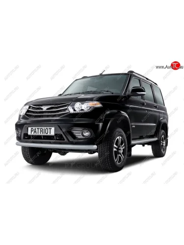 Защита переднего бампера одинарная из трубы d63 мм Petroil Tuning (Черный (Шагрень)) Уаз Патриот ( 23632,  3163 5-дв.) (2014-2016) 1 рестайлинг пикап, 1-ый рестайлинг