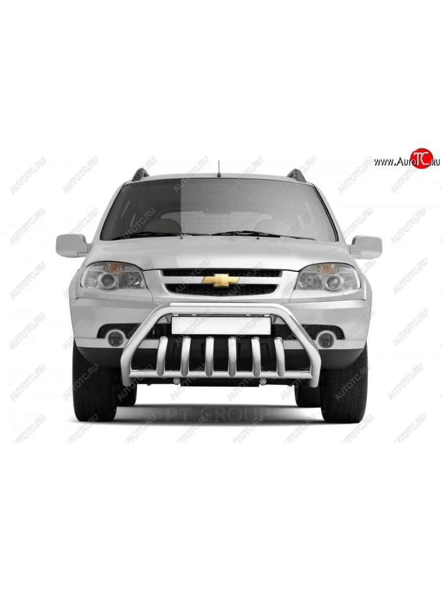 Защита переднего бампера высокая из труб d63/51 мм Petroil Tuning - Люкс  Chevrolet Niva (2009-2020), Лада ВАЗ 2123 (Нива Шевроле) (2009-2021) (Нержавеющая полированная сталь)  в Самаре Самарской области