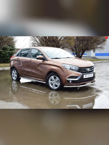 Защита порогов из трубы Ø51 Petroil Tuning (Нержавеющая полированная сталь) Лада ВАЗ XRAY (2016-2022)