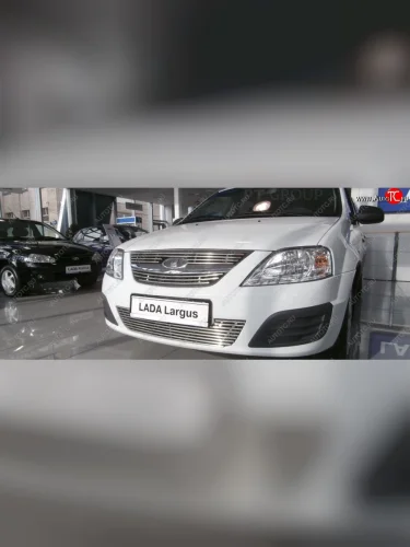 Накладка на решетку радиатора Petroil Tuning (Нержавеющая полированная сталь) Лада ВАЗ Ларгус (2012-2021) дорестайлинг R90
