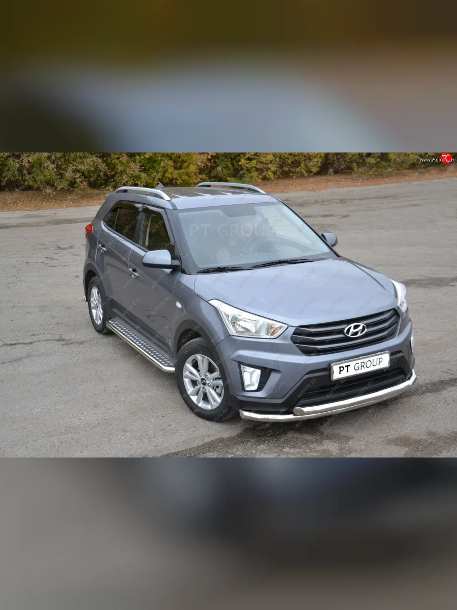 Порожки для ног из трубы Ø51 с алюминиевой площадкой Petroil Tuning  Hyundai Creta (2015-2021) GS (Нержавеющая полированная сталь)  в Самаре Самарской области